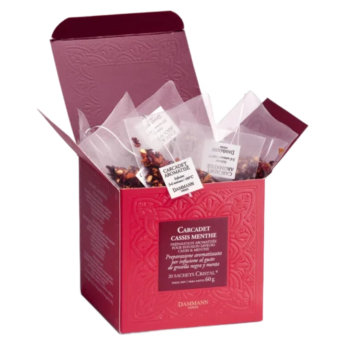 Carcadet Cassis Menthe Dammann - boîte de 20 sachets ouverte