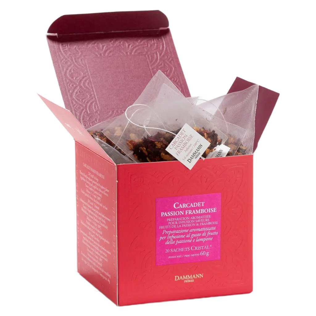 Carcadet Passion Framboise Dammann - boîte de 20 sachets ouverte