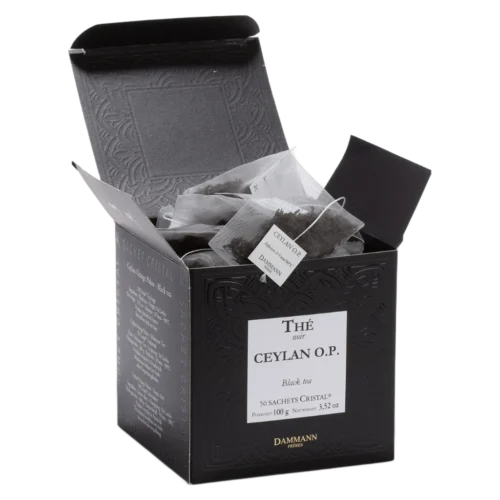 Thé noir Ceylan O.P. Dammann - boîte de 50 sachets ouverte