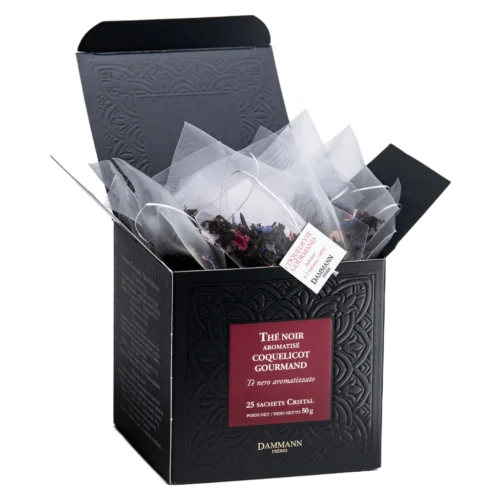Thé Noir Coquelicot Gourmand Dammann - boîte de 25 sachets ouverte