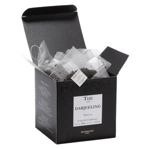 Thé noir Darjeeling Dammann - boîte de 50 sachets ouverte