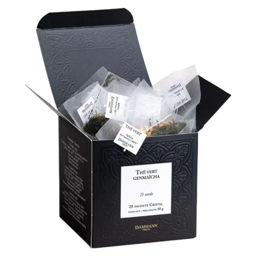 Thé Vert Genmaïcha Dammann - boîte de 25 sachets ouverte