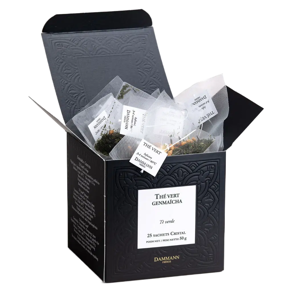 Thé Vert Genmaïcha Dammann - boîte de 25 sachets ouverte