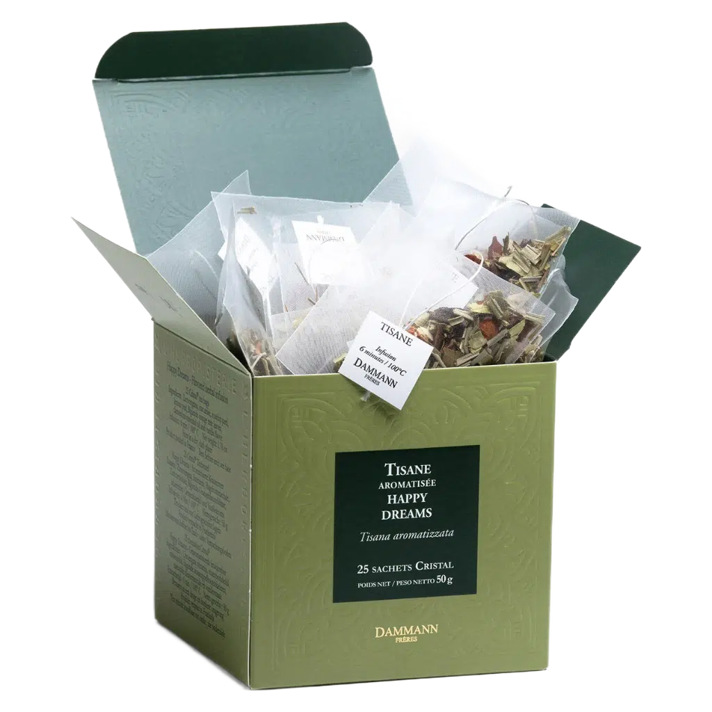 Tisane Happy Dreams Dammann - boîte de 25 sachets ouverte