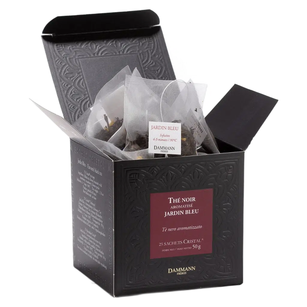 Thé noir Jardin Bleu Dammann - boîte de 25 sachets ouverte