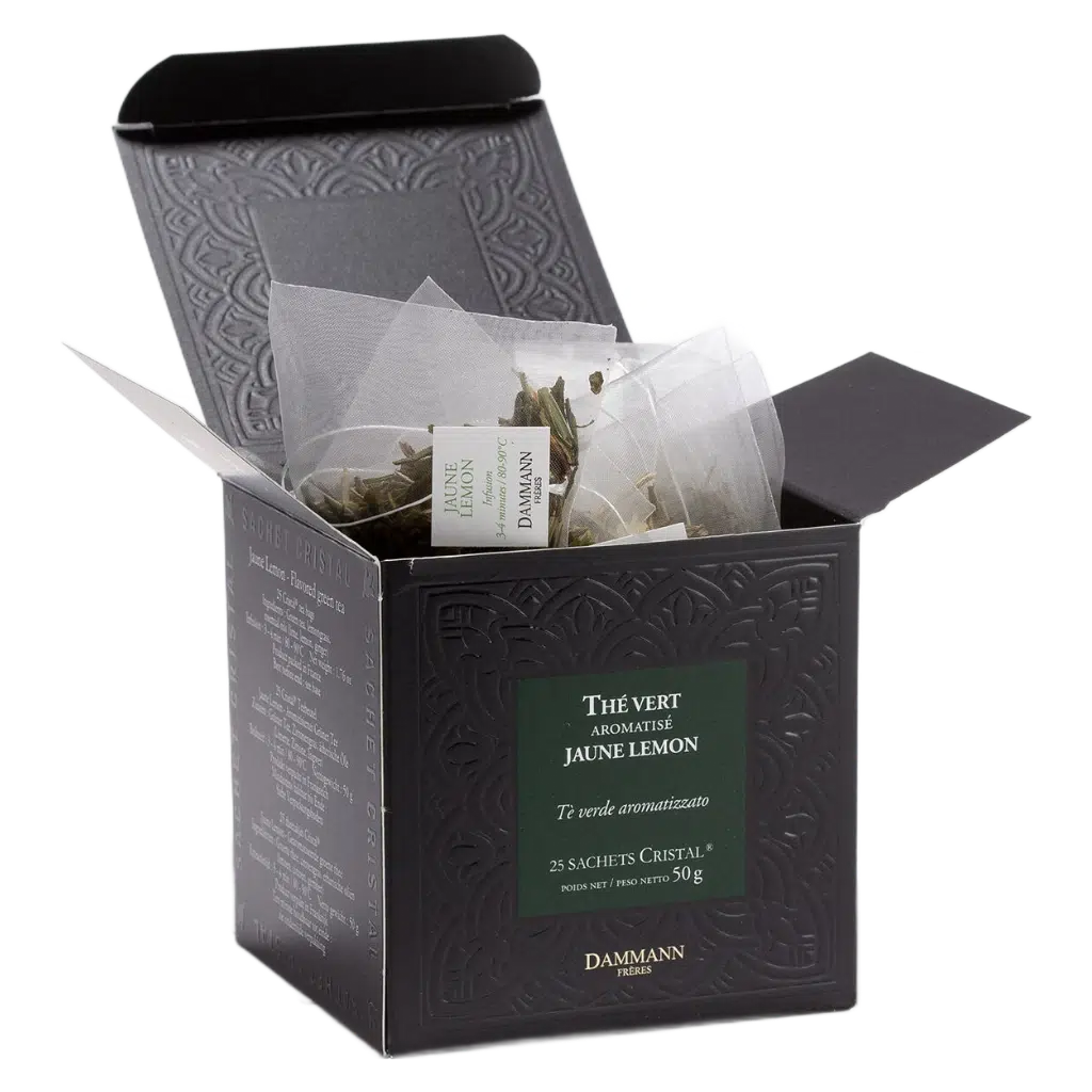 Thé vert Jaune Lemon Dammann - boîte de 25 sachets ouverte