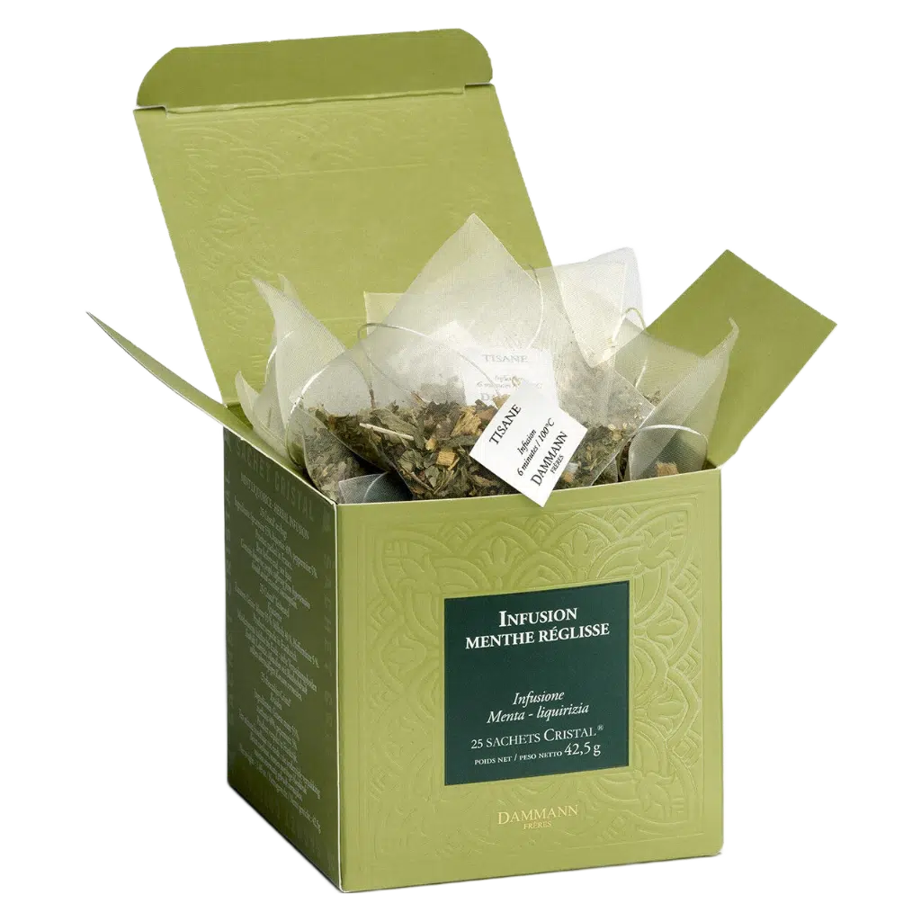Tisane Menthe Réglisse Dammann - boîte de 25 sachets ouverte