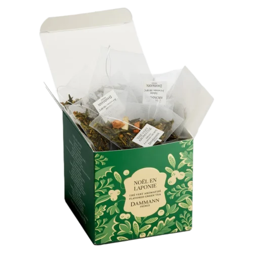 Thé vert Noël en Laponie Dammann - boîte de 25 sachets ouverte