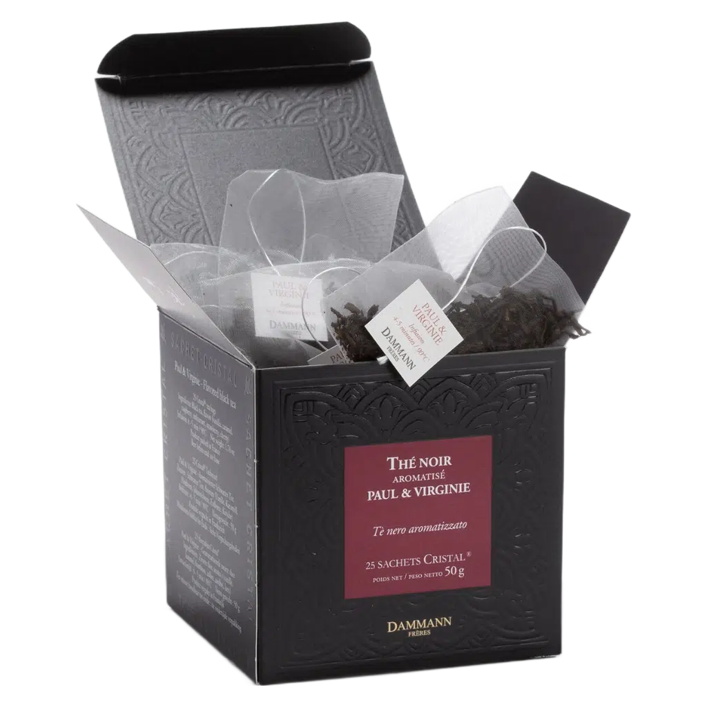 Thé noir Paul et Virginie Dammann - boîte de 25 sachets ouverte