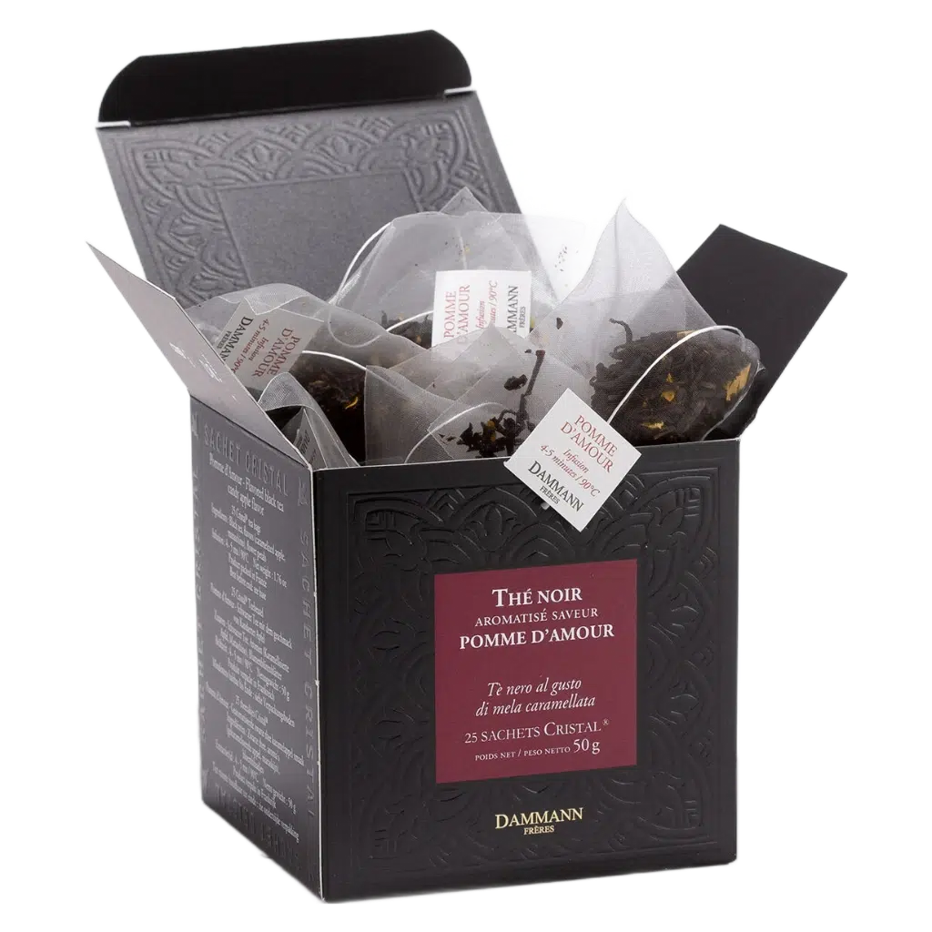 Thé Noir Pomme d'Amour Dammann - boîte de 25 sachets ouverte