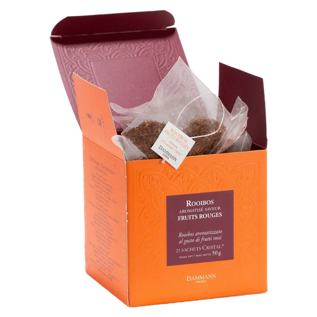 Rooibos Fruits Rouges Dammann - boîte de 25 sachets ouverte