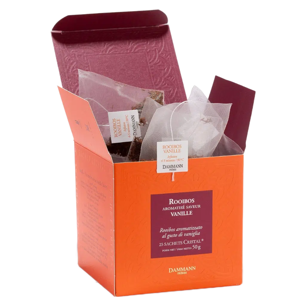 Rooibos Vanille Dammann - boîte de 25 sachets ouverte