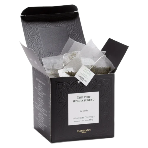 Thé vert Sencha Fukuyu Dammann - boîte de 25 sachets ouverte