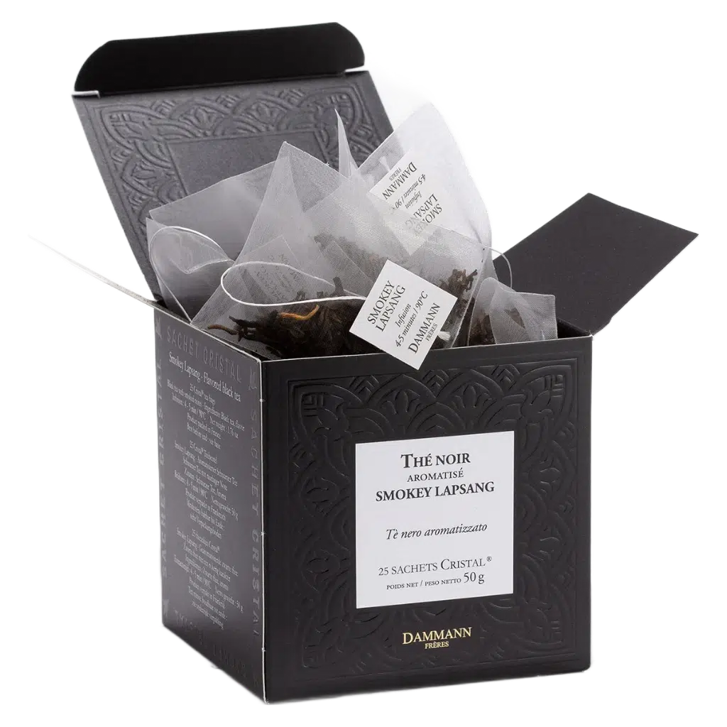 Thé Noir Smokey Lapsang Dammann - boîte de 25 sachets ouverte