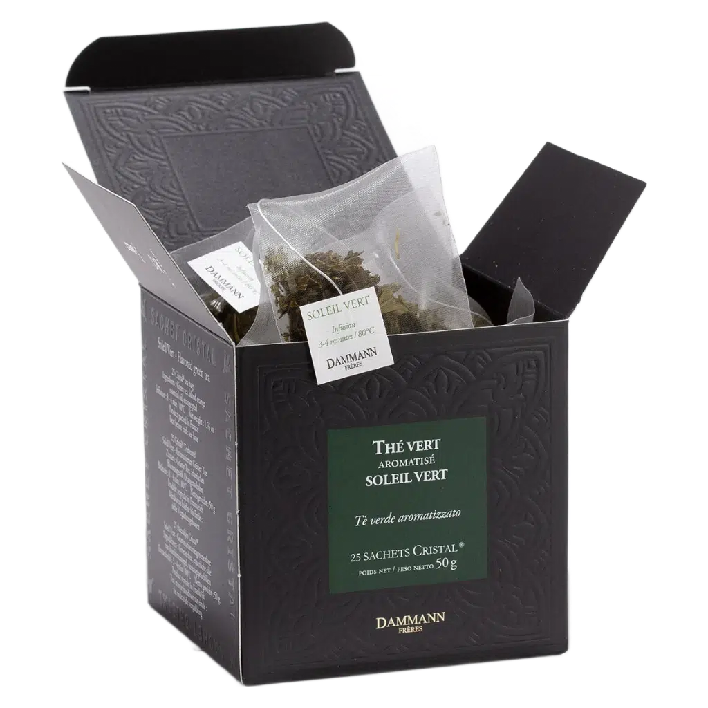 Thé vert Soleil Vert Dammann - boîte de 25 sachets ouverte