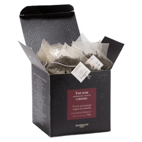 Thé noir Caramel Dammann - boîte de 25 sachets ouverte