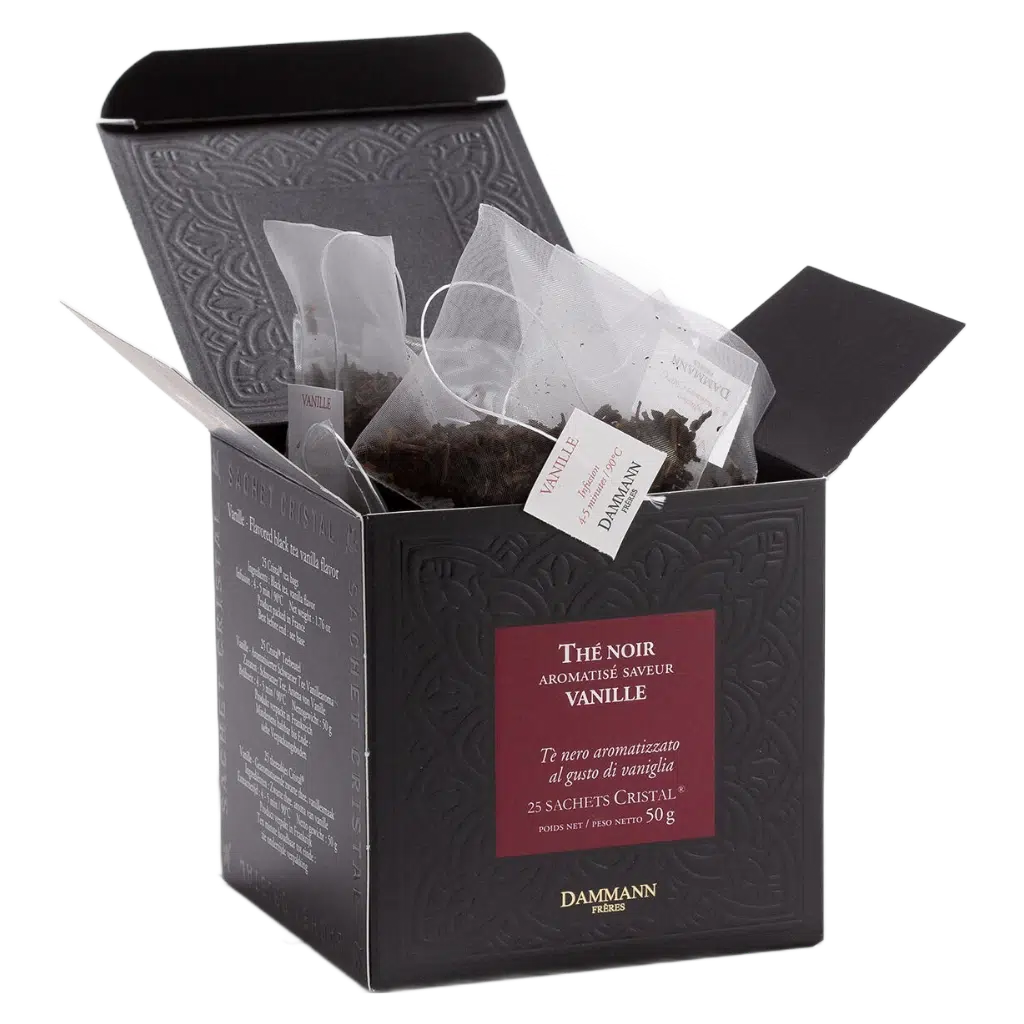 Thé Noir Vanille Dammann - boîte de 25 sachets ouverte