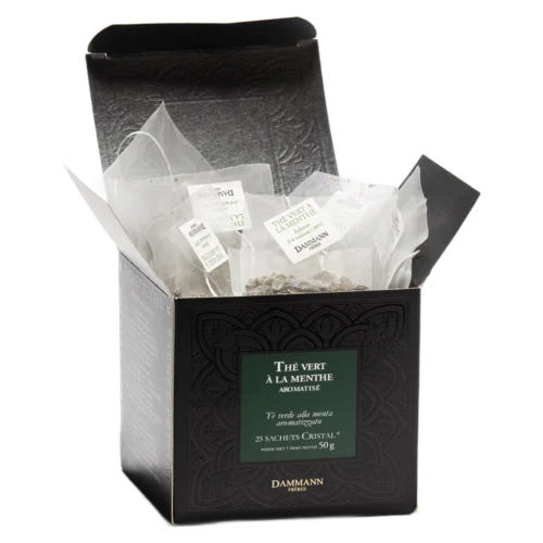 Thé vert à la menthe Dammann - boîte de 25 sachets ouverte