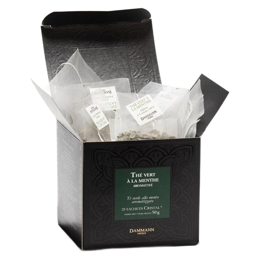 Thé vert à la menthe Dammann - boîte de 25 sachets ouverte