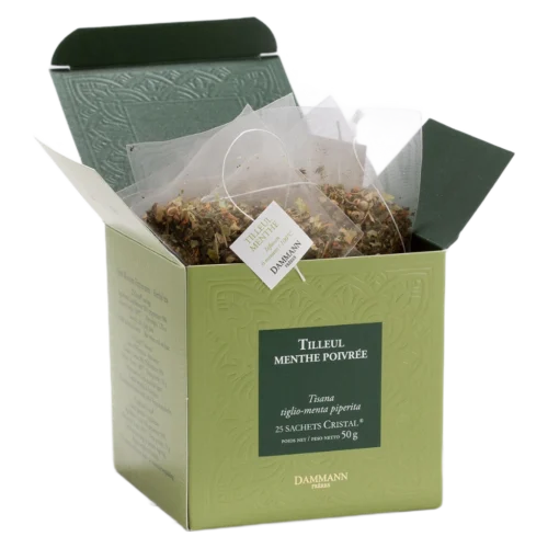 Tisane Tilleul Menthe Poivrée Dammann - boîte de 25 sachets ouverte