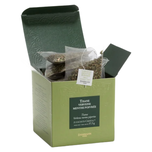 Tisane Verveine Menthe Poivrée Dammann - boîte de 25 sachets ouverte